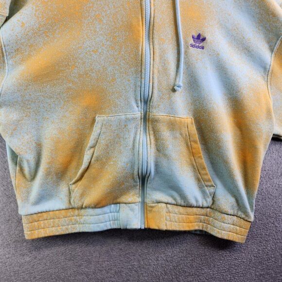 Adidas Hoodie Womens M Yellow Spray Paint Full Zip Trefoil Terry Ribbed Boxy - Picture 5 of 15